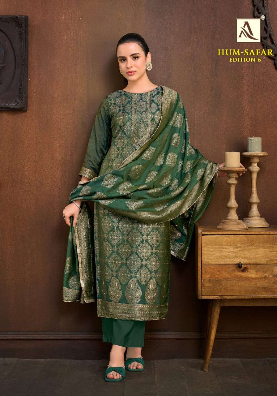 ALOK SUIT HUM SAFAR VOL 6 MALSIN JACQUARD PRINT SALWAR KAMEEZ MATERIAL WHOLESALER ALOK SUIT HUM SAFAR VOL 6 MALSIN JACQUARD PRINT SALWAR KAMEEZ MATERIAL WHOLESALER